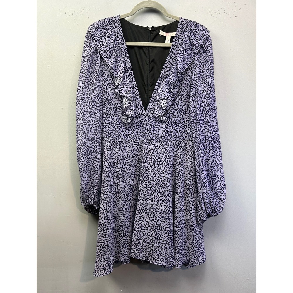Hutch‎ Dress Women Large Purple Floral Mini Ruffle V-Neck Smocked Waist
